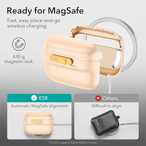 Image of ESR for AirPods Pro 2 Case (2023 /2022 /2019, 2nd /1st Gen), Compatible with Airpods Pro 2 (USB-C /Lightning Cable), MagSafe Ready, Magnetic Lid Lock, Full Drop Protection Cover with Lanyard, Yellow