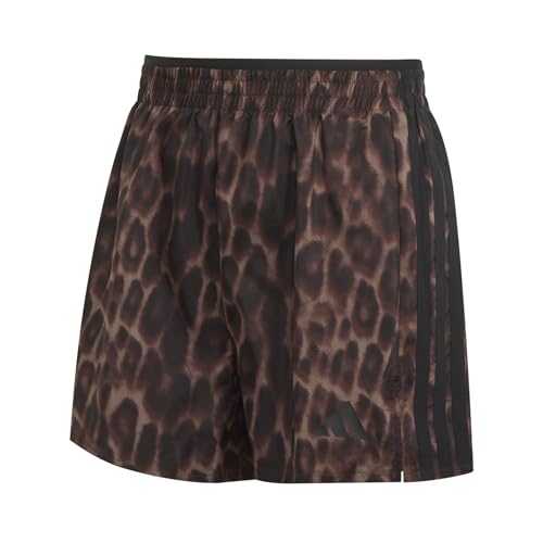 adidas Women's Workout Essentials Leopard Woven Shorts, Earth strata/Black, S