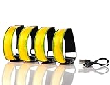 Actinetics Aufladbares LED Armband, Leuchtband für Joggen, Laufen – Sicherheitslicht, Reflektor und Blinklicht für Kinder – Blinkende und statische LED-Funktionen, USB aufladbar (4 Stück)
