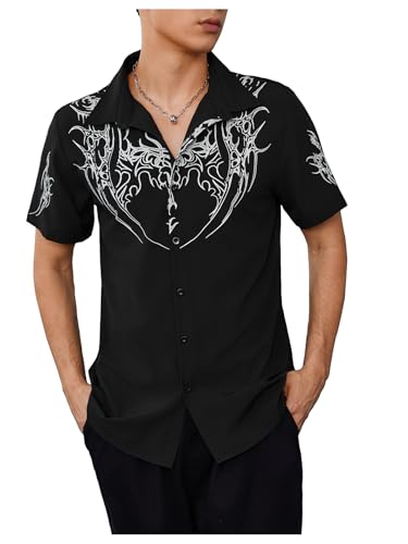 Chemise gothique Y2K à motif croix pour homme look streetwear noir