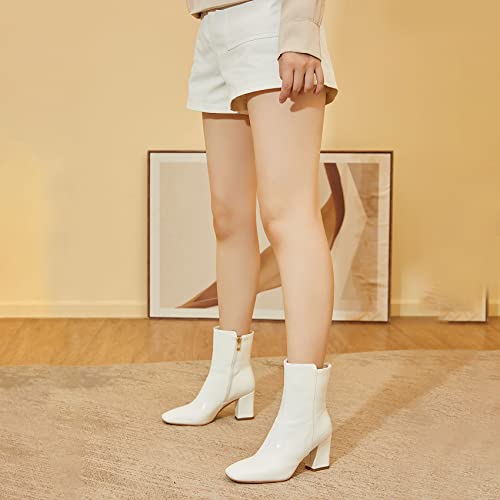 SHEMEE Women's Square Toe Block Heels Booties Chunky High Heeled Side Zipper Ankle Boots Shoes3