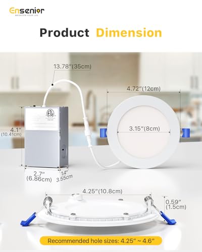 Image of Ensenior - 16 Pack, 4 Inch Ultra Thin Ceiling Recessed LED with Junction Box, 5000K Daylight, 9W 75W Eqv, Dimmable Can-Killer Downlight, High Brightness 750LM - ETL & Energy Star Certified