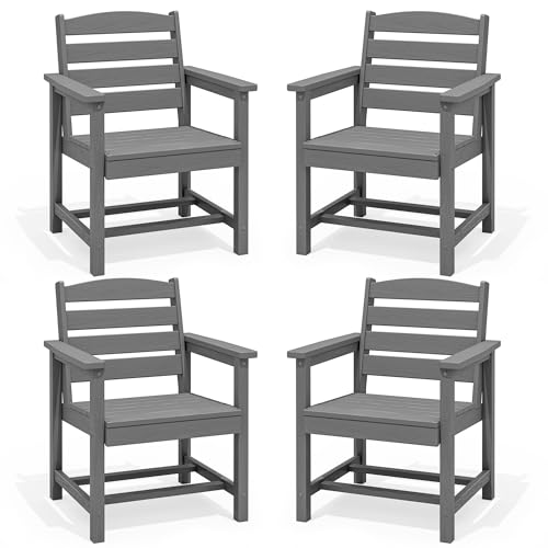 Image of SERWALL Outdoor HDPE Dining Chairs with Arms & Widended Seat, Set of 4, Gray