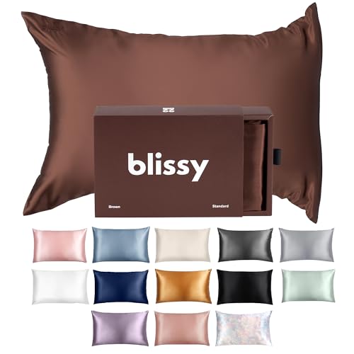 Blissy Silk Pillowcase - 100% Pure Mulberry Silk - 22 Momme 6A High-Grade Fibers - Silk Pillow Cover for Hair & Skin - Regular, Queen & King (Chocolate, Standard)
