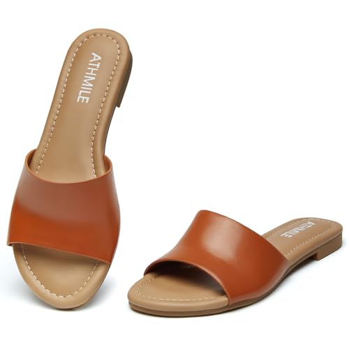 Image of ATHMILE Sandals for Women One Band Womens Sandals Dressy Open Toe Flats
