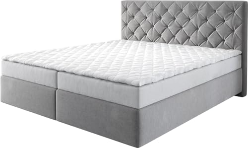 DELIFE Boxspringbett Dream-Great Mikrofaser Grau 180x200 cm mit Matratze...