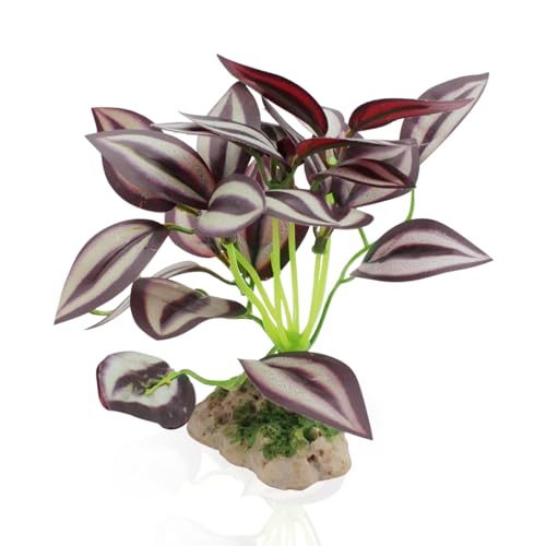 LuckyOpt Decorazione per piante d'acquario, in plastica artificiale, foglie con base, ornamento per acquario, decorazione acquario (viola)
