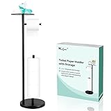 Toilet Paper Holder Stand with Phone Shelf, Matte Black Free Standing Toilet Paper Holder with Stora