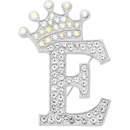 Image of PATIKIL Letter Brooch Pins, Crown Initial Rhinestone Alphabet Letter Lapel Badges Pin for Women Suits