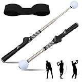 Anggugu Retractable Golf Swing Training Aid - Portable Grip Trainer with Click Feedback for Right Handed Golfers, Portable Swing Tempo Trainer with Arm Band for Indoor & Outdoor Practice