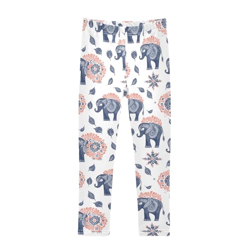 Elephant Mandala Flower Leaf Girls Casual Leggings for Kids Printed Long Pant Bottoms Stretch and Soft