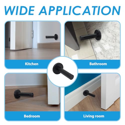 3 Pack Heavy Duty Door Stop - 304 Stainless Steel Wall Mounted Door Stopper with Rubber Tips | Sound Dampening Protection for Skirting Boards, Door Handles & Walls | Anti-Noise Door Holder Black - Image 5