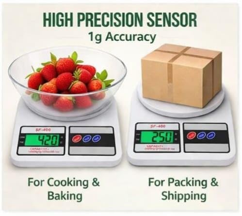 Image of HOSANA Series Digital Kitchen Weighing Scale 10 kg, Electronic Weight Machine with LCD Display for Baking, Cooking, Food & Diet, SF-400 /A121.