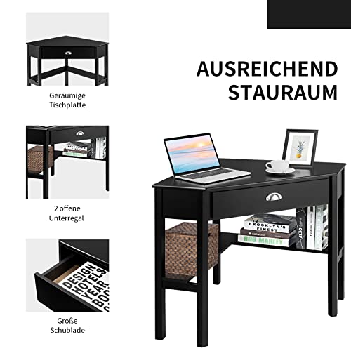 Target Marketing Systems Wood Corner Desk With One Drawer And One Storage Shelf, Black #TOP4