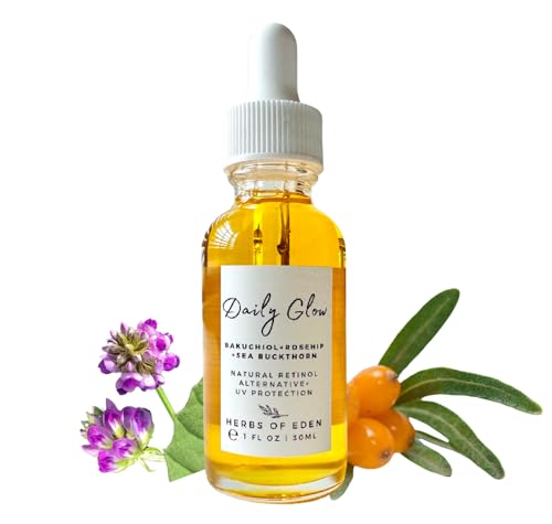 Organic Bakuchiol Daily Glow Face Serum Natural Retinol Alternative Anti Aging Collagen Support Reduce Fine Lines and Wrinkles Skin Plumping Moisturizer Achieve Clear Glass Skin for Gua Sha | Made in USA