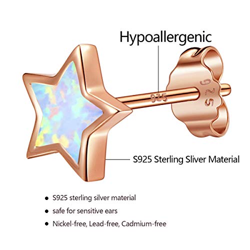 Rose Gold Star Earrings for Girls, Hypoallergenic Fire Opal Stud Earrings For Women ARSKRO S925 Sterling Sliver Little Small Tiny Cute Earring Jewelry Gifts for Sensitive Ears Toddlers Kids3
