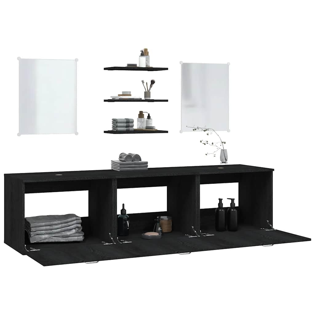 Badezimmermöbel-Set, 6-teilig, schwarz, Holz, mehrschichtig, 180 x 45 x 45