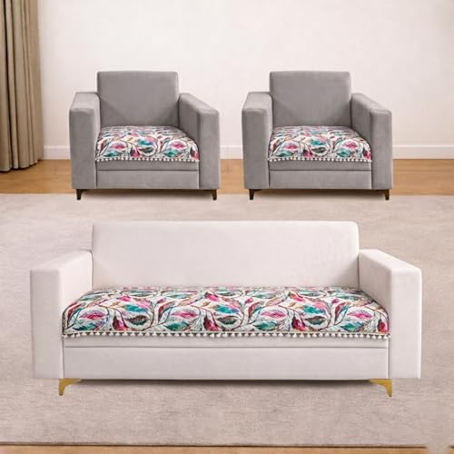 Image of Homerz Premium Printed Quilted Velvet Sofa Slip Cover Protector with Tassels, Sofa Mat, Exact Size, Antislip Cover (Multileaf, 5 (3+1+1) Seater, Half)