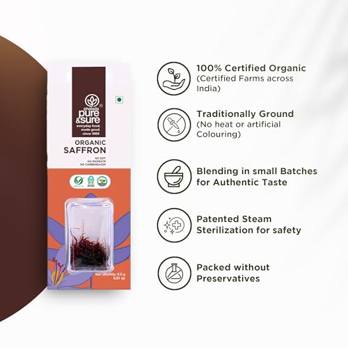 Image of Pure & Sure Organic Kesar (Saffron) 1gm | Pure Kesar /Kumkuma Puvvu | Safe for Women to Consume & Other Uses (0.5gm X Pack of 2)