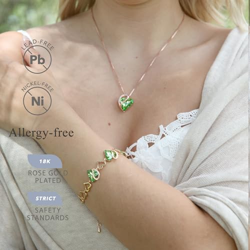 Leafael Rose Gold Plated Necklace for Women: Heart Shaped Birthstone/Healing Crystals Center, Dazzling Cubic Zirconia, Hypoallergenic Chain (18"+2"), Jewelry Gifts for Anniversaries and Birthdays2