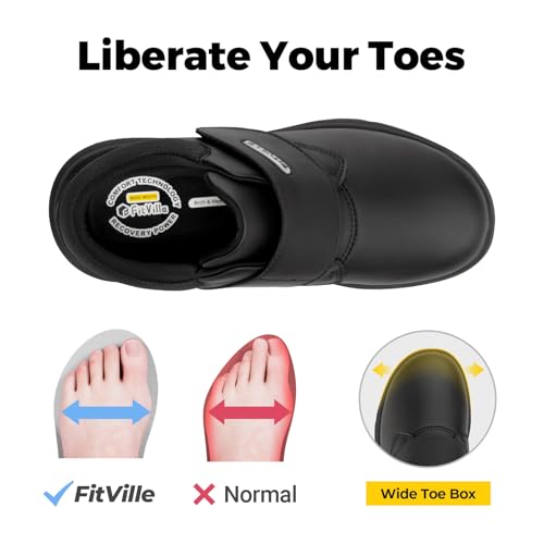 FitVille Diabetic Shoes for Men Extra Wide Comfortable Leather Walking Shoes Hook & Loop Orthopedic Dress Sneakers for Edema and Swollen Feet4