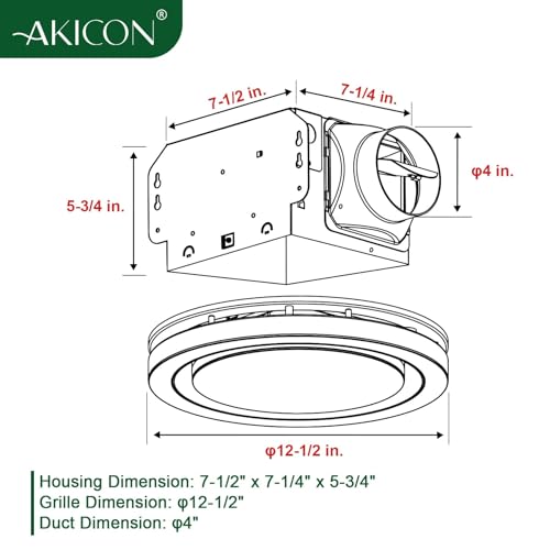 Ventilador de extracción Akicon con luz y regulador, 90 CFM, 1.5 sones, luz LED dimmable 15W con luz nocturna 5W para baño y hogar, redondo, negro miniatura 4