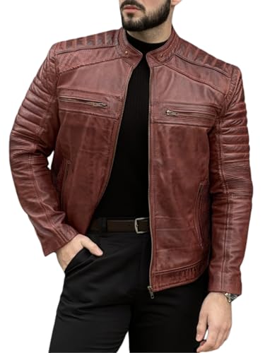 Image of TLC Mens Leather Jacket | Sheepskin Quilted Shoulders Bold Biker Cafe Racer Style Leather Jacket Men