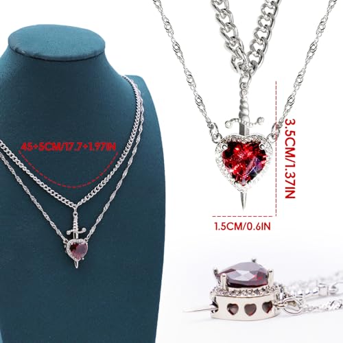 Heart and Sword Couples Necklace Gold Stainless Steel Pink Heart Zirconia Chain Trendy Matching Sword Through Heart Necklace Set Romantic Necklaces for friend Couple2