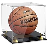 KKU Acrylic Basketball Display Case, Clear Full Size Basketball Case Display, Double Tier Black Basketball Display Stand for Autographed Basketball Display (Watch The Video to Assemble)