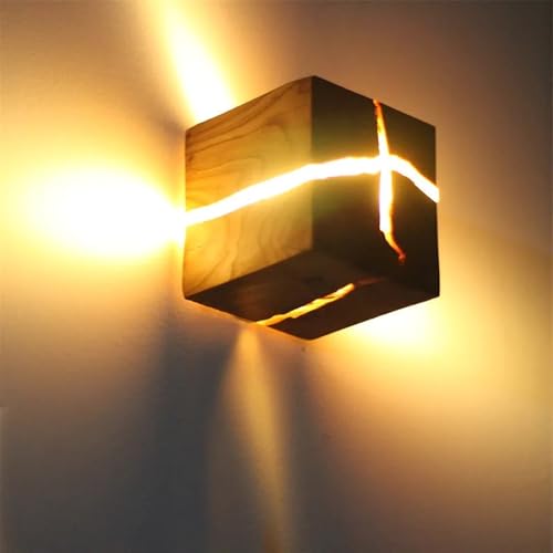 Lámpara de pared de madera para pasillos oscuros aplique de resina LED cubo 6
