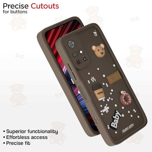 Image of Pikkme Back Cover for Redmi Note 11T 5G / Poco M4 Pro 5G | Cute Fun Cartoon 3D Bear Silicone Full Body Protection Bumper Cover (Brown)