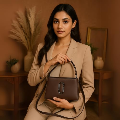 Brown Handbag with Structured Shape & Silver Clasp2