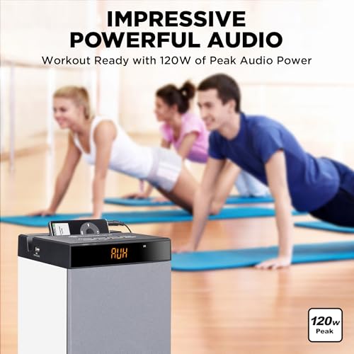 Image of GOgroove Bluetooth Tower Speaker with Subwoofer Built in - Floorstanding Home Speaker with Powerful Bass and Dual Drivers, 120W Peak Power, MP3 3.5mm Aux, USB 2.0 Port Flash Drive, FM Radio (White)