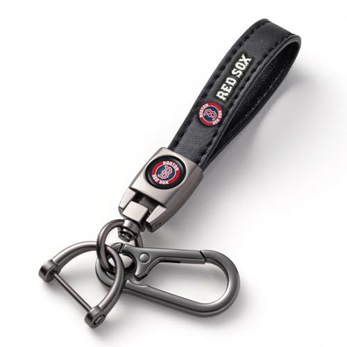 Image of Car Keychain Keyring for Boston Red Sox Baseball Fans,Boston Red Sox Accessories Women /Men's Keychains for Vehicles,Leather Key Ring Lanyard Car Key Fob Holder,Key Fob Keyring Replacement