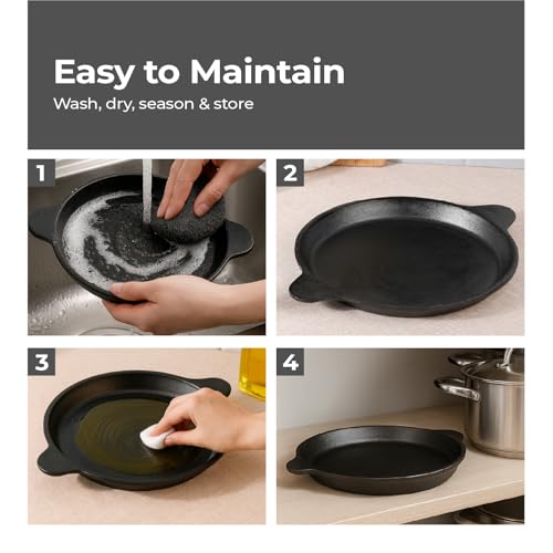 Image of Lifelong Cast Iron Frying Pan for Cooking with Handle | Pre-Seasoned Appam Pan | Large Non-Toxic Cookware, Non-Stick & Teflon Free, Durable for Easy Cooking & Cleaning | Gas & Induction Stove-Friendly