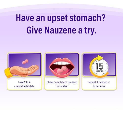 Image of Nauzene Non-Drowsy Upset Stomach & Nausea Relief Chewable Tablets | 4-Minute Formula | Doctor Recommended | Wild Cherry Flavor | 56 Count