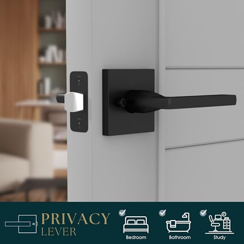 Image of Mega Handles Prime Privacy Lever Door Handle for Hallway, Closet and Bathroom, Keyless Reversible Design Door Levers, Fits All Standard Door Sizes, Covered Screws Included - Matte Black (1 Pack), 5 inch