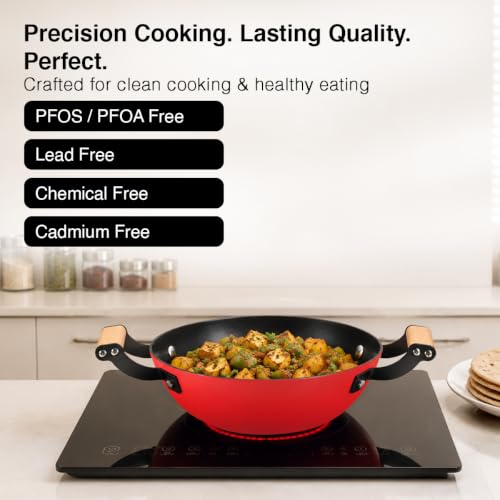 Image of Prestige Castlite Enamel Coated Cast Iron Kadai 20cm / 1.4L | Lightweight, High Heat Retention | Gas & Induction Compatible | Low-Oil Cooking | Stay-Cool Wooden Handles | Easy Clean | 15Y Warranty