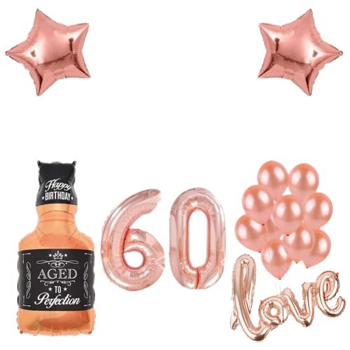 Pop the Party 60th Birthday Decoration Set with Banner, Love, Star, Latex,60 Digit and Aged to Perfection Balloon