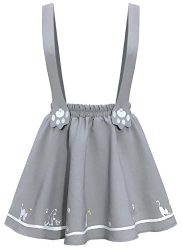 futurino Women's Sweet Cat Paw Embroidery Pleated Mini Skirt with 2 Suspender (XS/S, Grey) futurino Women's Sweet Cat Paw Embroidery Pleated Mini Skirt with 2 Suspender (XS/S, Grey)
