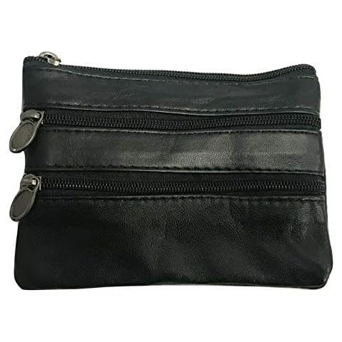 Black Genuine Leather Multi Purpose Zip Pouch Bag Purse Unisex for Money Cards & Keys Cover
