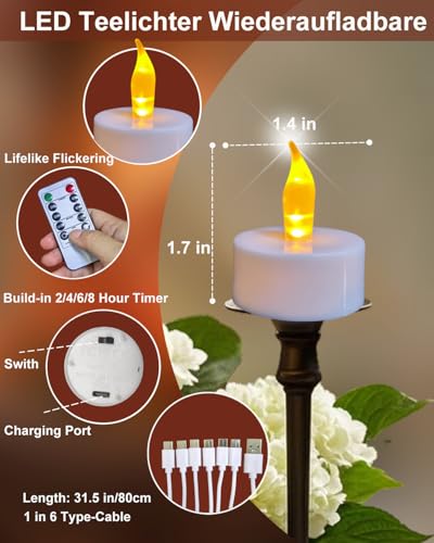 Image of Rechargeable Tea Lights with Remote Timer,Battery Operated Flameless LED Tea Lights Candles with USB Rechargeable for Halloween,Christmas,Weddings,Birthdays 12-Pack(Warm Yellow)