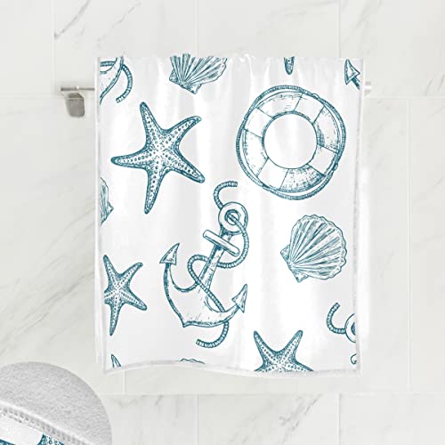 Coastal Starfish Shell Hand Bath Towel Seashell Ocean Creature Fingertip Towel Nautical Theme Kitchen Bathroom Shower Towel Set Highly Absorbent Beach Spa Gym Guest Towels 16X30 Inch #TOP1
