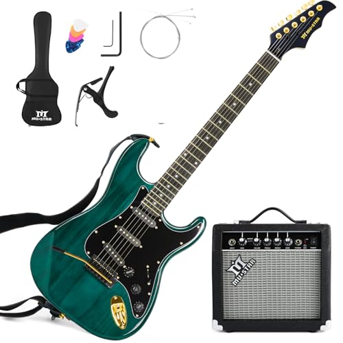 MUSTAR Electric Guitar Kit with 25W Amplifier, 39 Inch Full Size Solid Wood Electric Guitar Beginner...