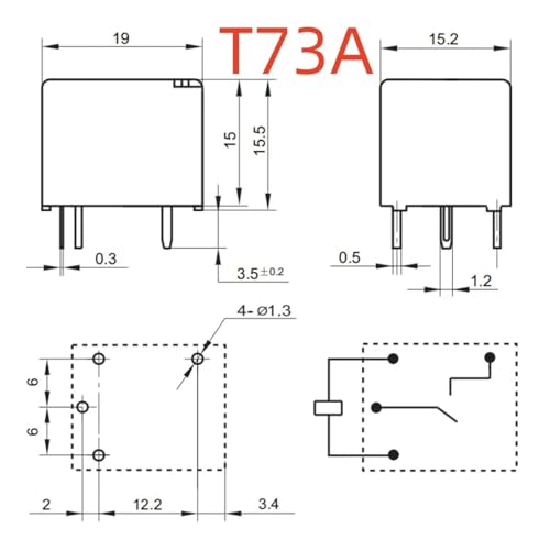 Relé de 4 pines JQC-3FF 12VDC con contactos de alta capacidad 15A para PCB 2