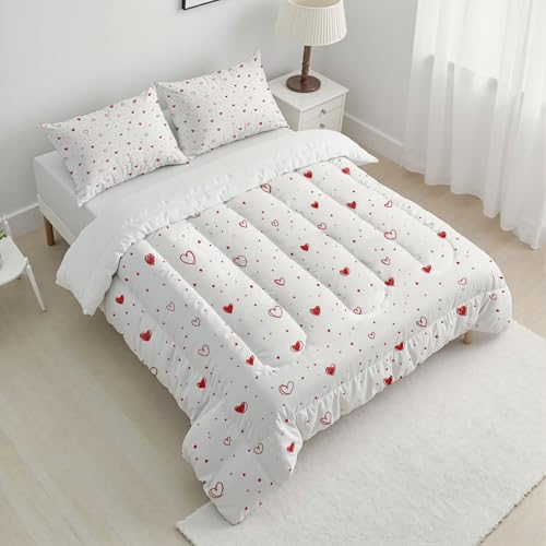 Couette d'été 140x200cm rouge clair à pois imprimé cœur géométrique et légère - 4