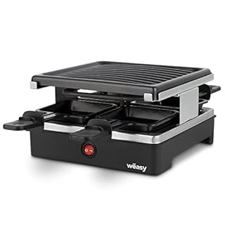 Wëasy Appareil à Raclette & Grill 4 Personnes LUGA40, Multifonctions, 4 Poëlons avec Revêtement Antiadhésif, Compatible Lave-Vaisselle, Noir, 600W