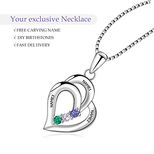 ORFAN Personalized 3 Names Mothers Necklace with Simulated Birthstones Custom Heart Pendant Necklace Personalized for Mother's Day (Rose gold)3