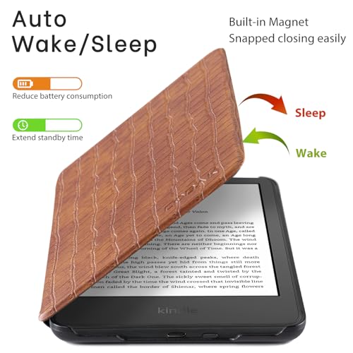 Image of CoBak Case for All New 6 Inch E-Reader 2024 and 2022 (11 Generation) - PU Leather Smart Cover, Auto Sleep and Wake, not Compatible with Kobo Clara and Ocean,Crocodile Brown