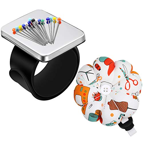 2 Pieces Pin Cushion Holders, Include Wrist Pin Cushions And Magnetic Wrist Sewing Pincushion, Sewing Needle Cushion Holder Band Wearable Pincushions For Diy Craft Hair Clip Daily Hand Sewing #TOP11
